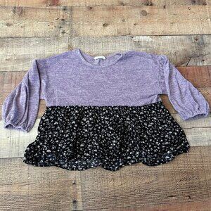 Oddy heather purple and black with floral print half sleeve blouse girl's 8